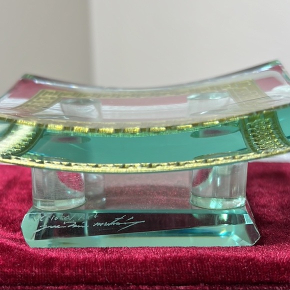 Vintage Kristal Art Inlayed Gold Glass Signed Display Dish - Picture 5 of 5